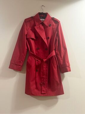 Coach Red Double-Breasted Trench Coat with Belt
